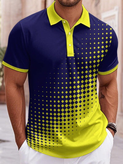 Men's Gradient Purple to Yellow Golf Shirt - Lightweight Quick-Dry Sportswear