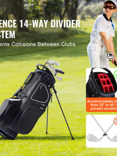 VEVOR 35” Golf Cart Bag with 14 Way Organizer Divider Top 11 Pockets Black White