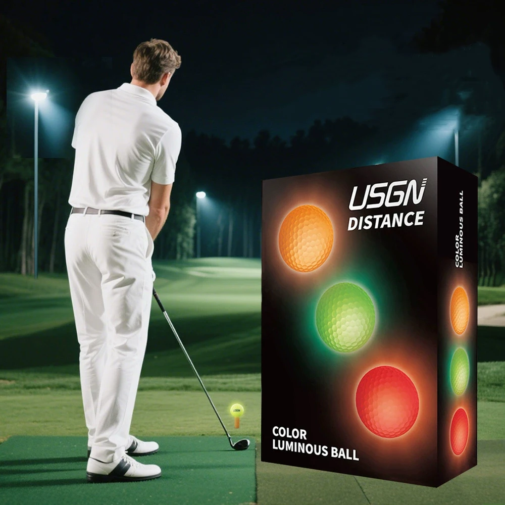 Golf Ball USGN Glow-in-the-dark Golf Ball Two-tier Competition Automatic Light Absorption Night Practice 6-pack Color Light Gift