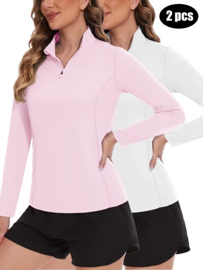 2pcs - Women's 1/4 Zip Pullover - Quarter Zip Golf Shirts