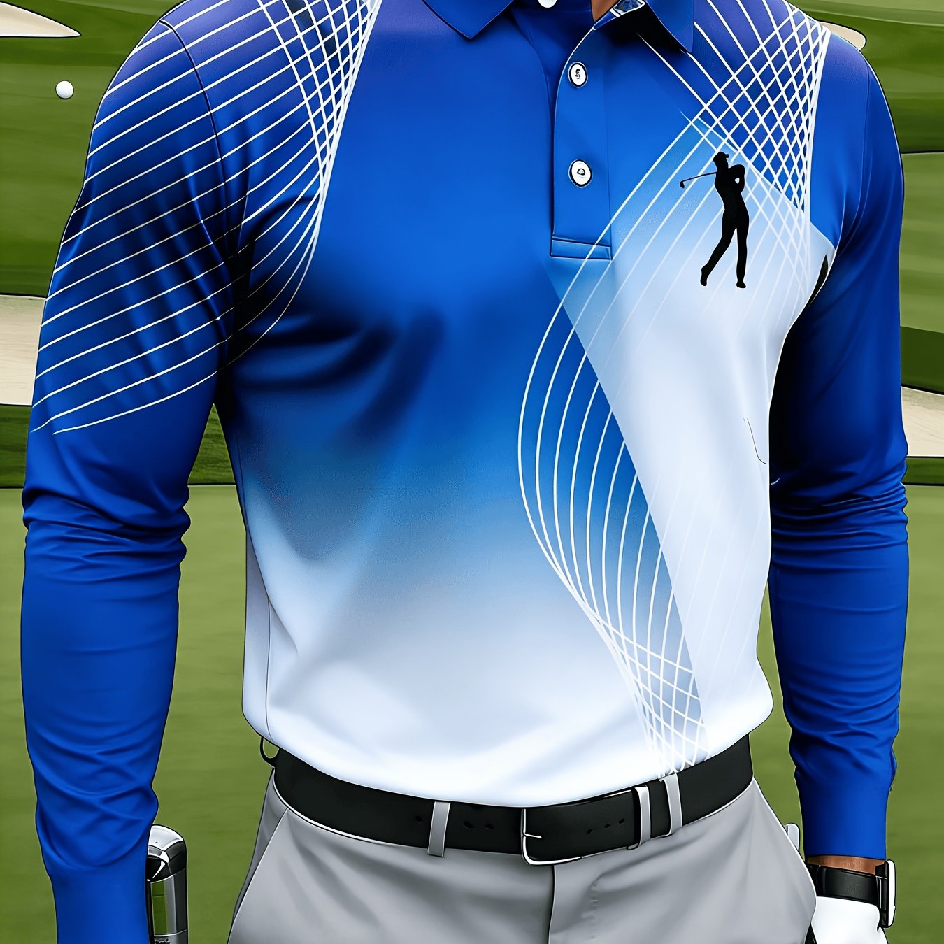 Men's Casual Long-sleeve, with Mesh Lines and Golf Pattern Prints - Image 19
