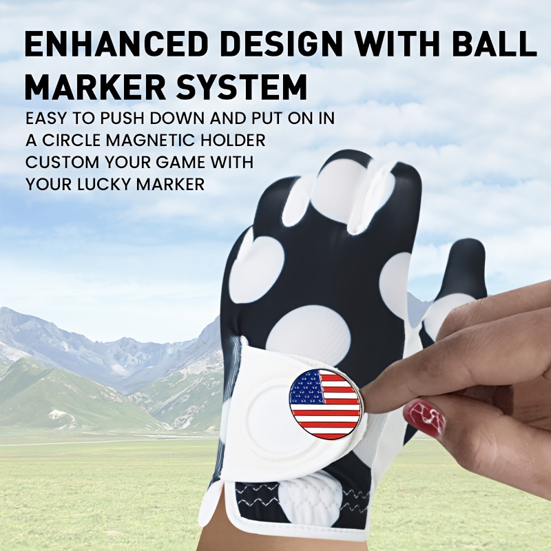 GKANDI Stylish Women's Golf Gloves Value 5Pack Left Hand With USA Flag Ball Marker - Image 3