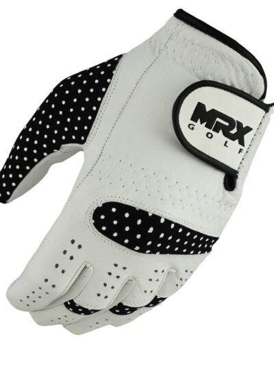 MRX Women Golf Glove Left Handed Golf Gloves Sweat Resistant Soft Cabretta Leather Regular Fit Women Golfer Glove White Black