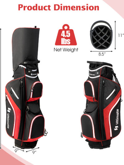 GYMAX Golf Cart Bag with 14-Way Top Dividers, Golf Club Bag w/ 9 Pockets incl. Cooler Bag