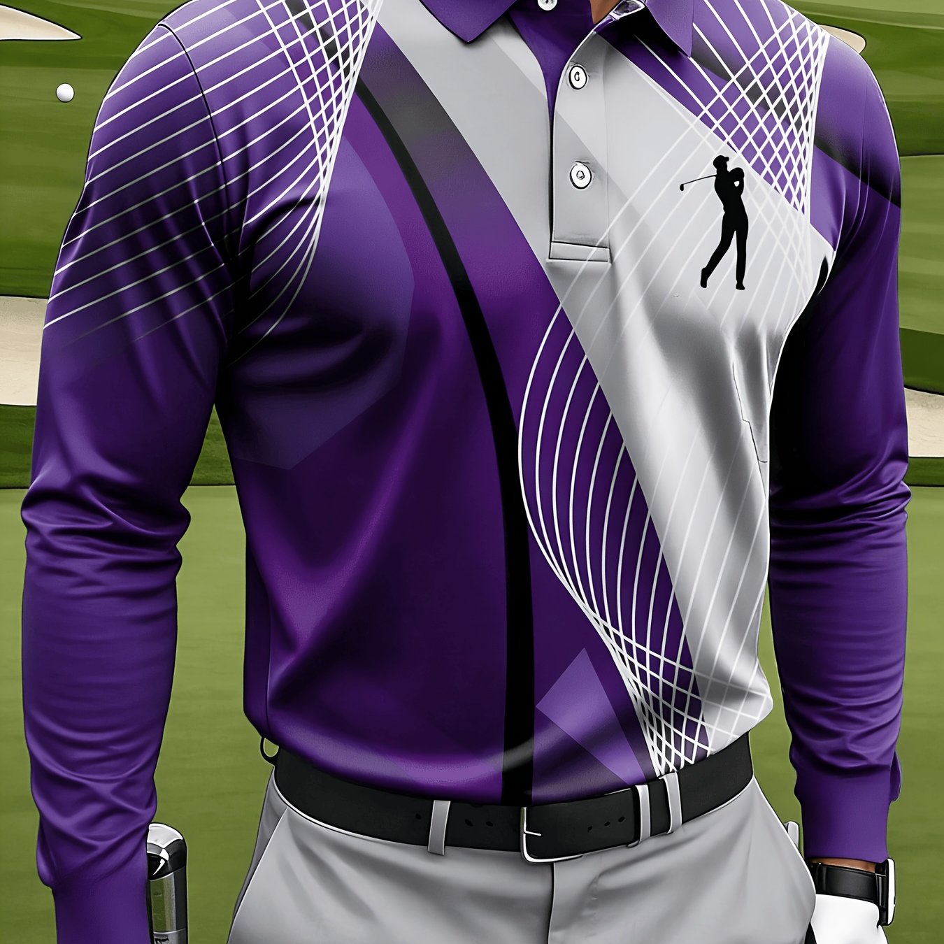 Men's Casual Long-sleeve, with Mesh Lines and Golf Pattern Prints - Image 14