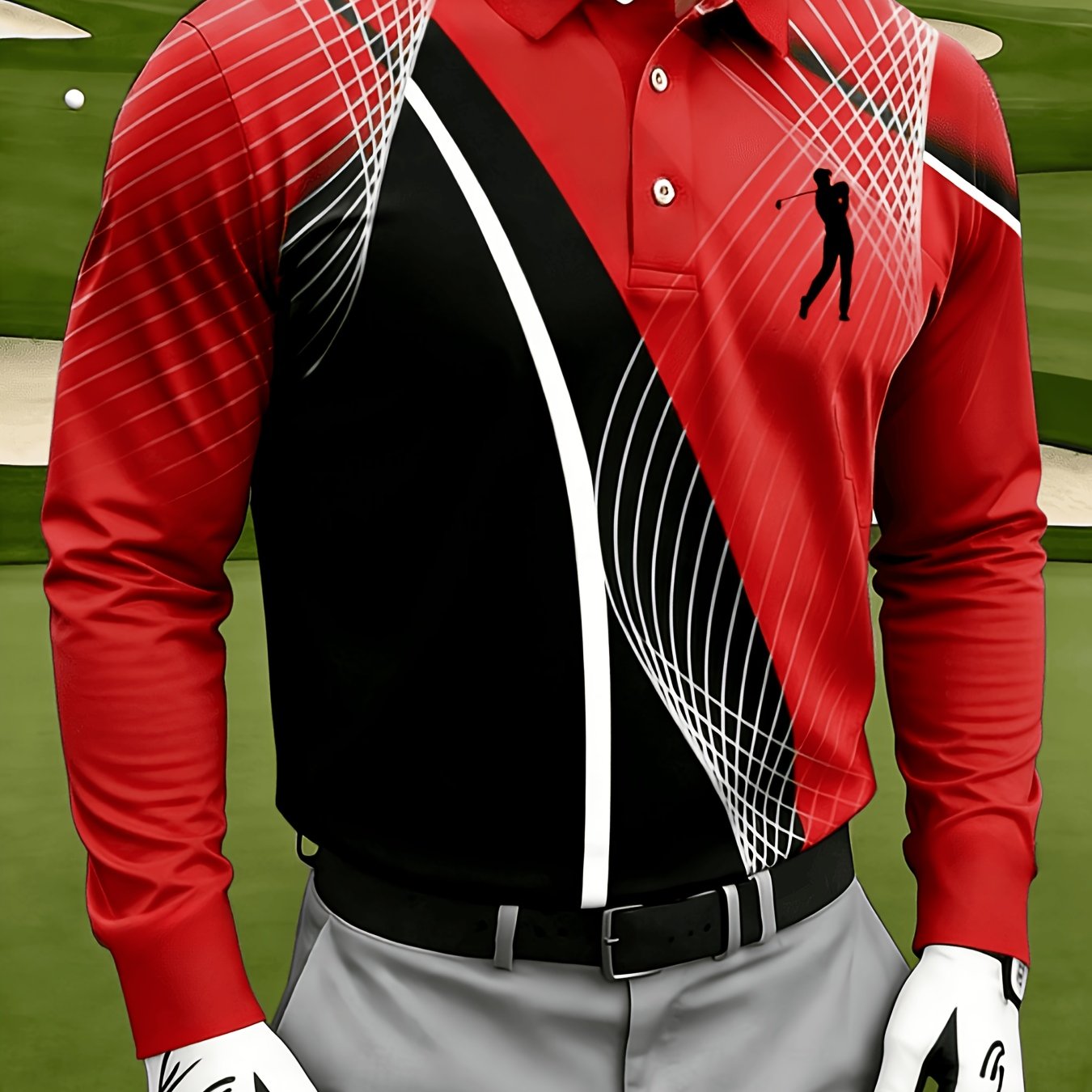 Men's Casual Long-sleeve, with Mesh Lines and Golf Pattern Prints - Image 15
