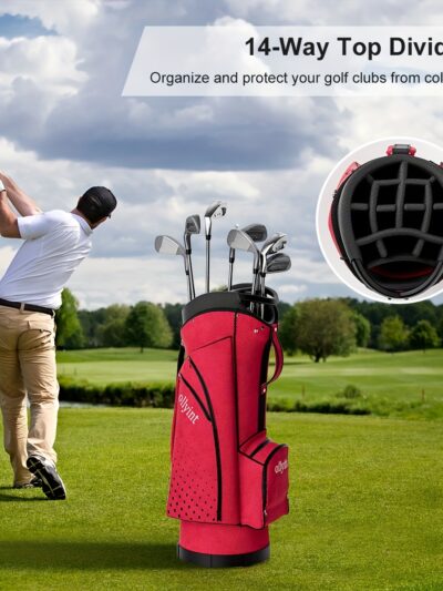 Stylish Red Golf Cart Bag with 14-Way Organizer