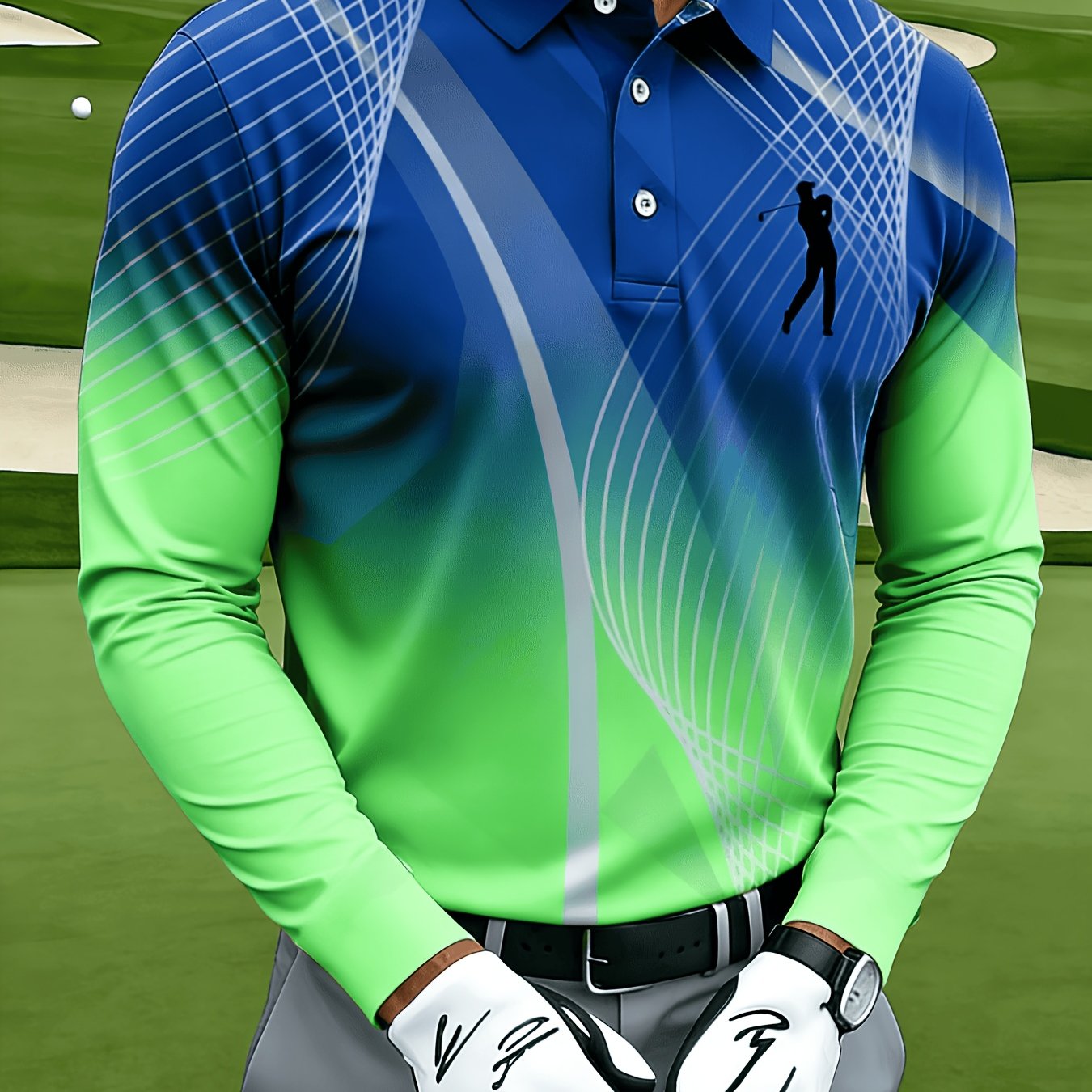 Men's Casual Long-sleeve, with Mesh Lines and Golf Pattern Prints - Image 22