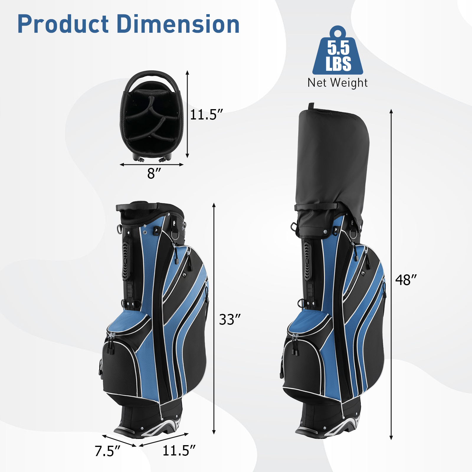 GYMAX Lightweight Golf Stand Bag with Stand - Heavy-Duty All-in-One Golf Cart Bag - Image 2
