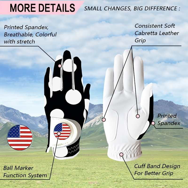 GKANDI Stylish Women's Golf Gloves Value 5Pack Left Hand With USA Flag Ball Marker - Image 2
