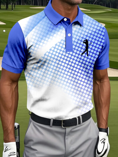 Men's Golf Shirt with Stylish  and White Gradient Pattern for Outdoor Sports