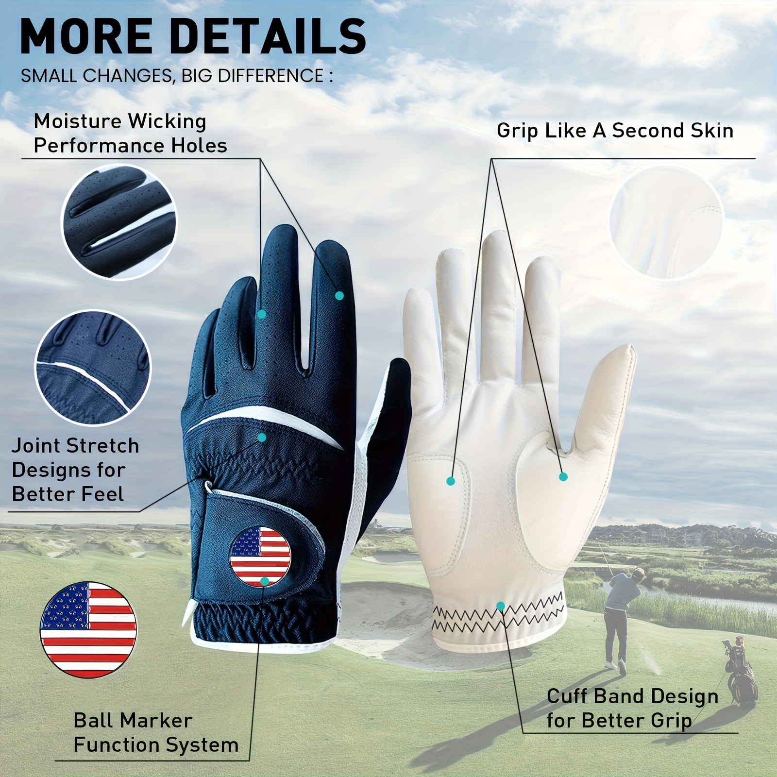 2-Pack Men's Golf Gloves for Left and Right Hands - Image 3