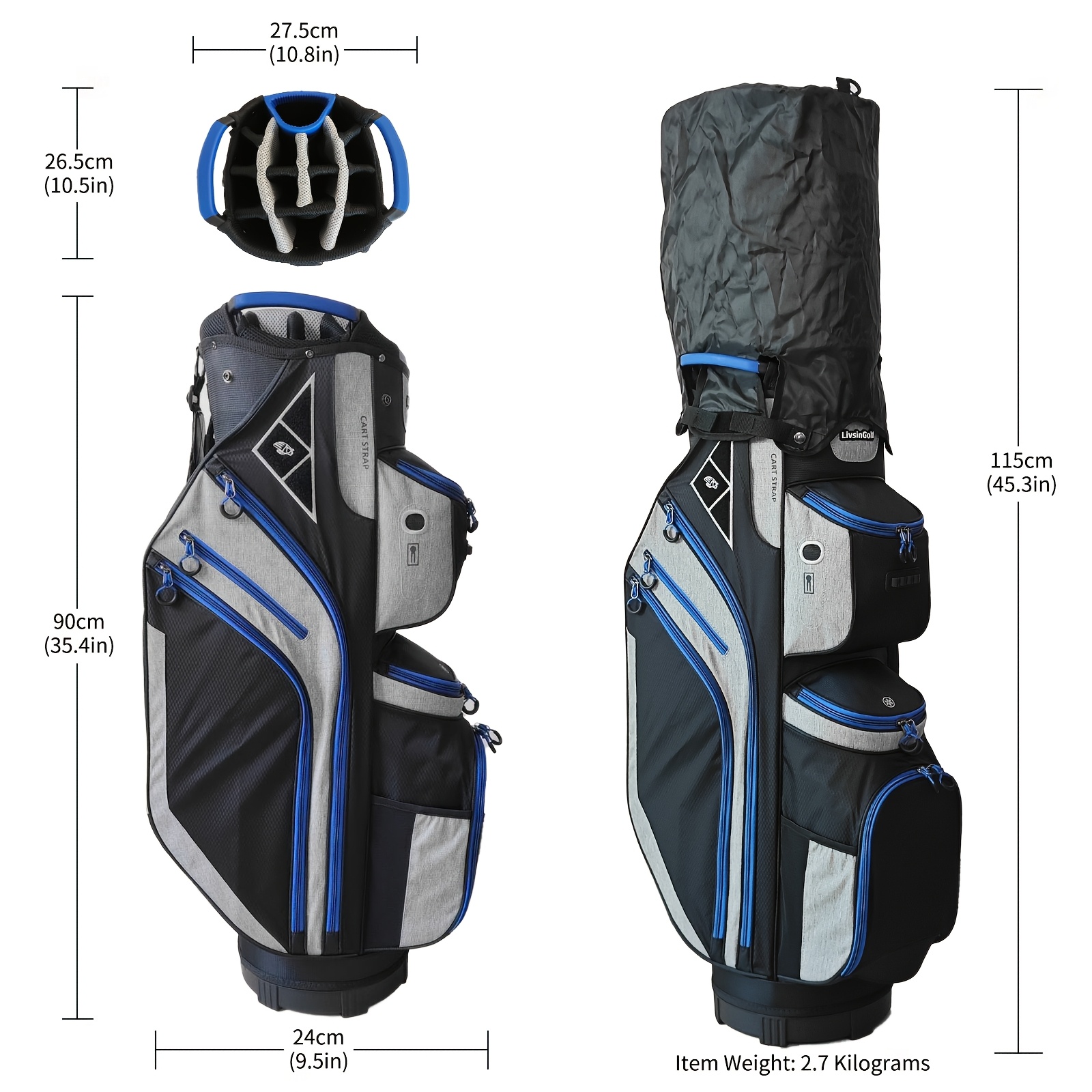 14 Way Golf Cart Bag For Push Bag Classy Design Full Length With Cooler, Rain Hood, Putter Well - Image 12