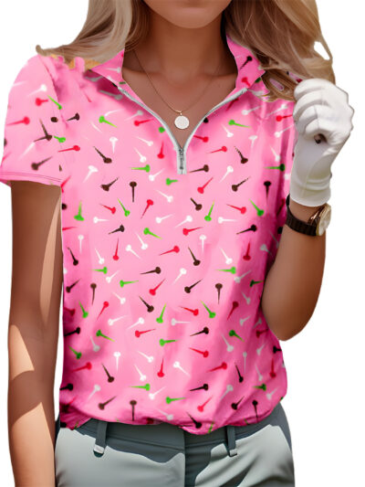 Women's Golf Shirt- Vibrant Geometric Pattern Print