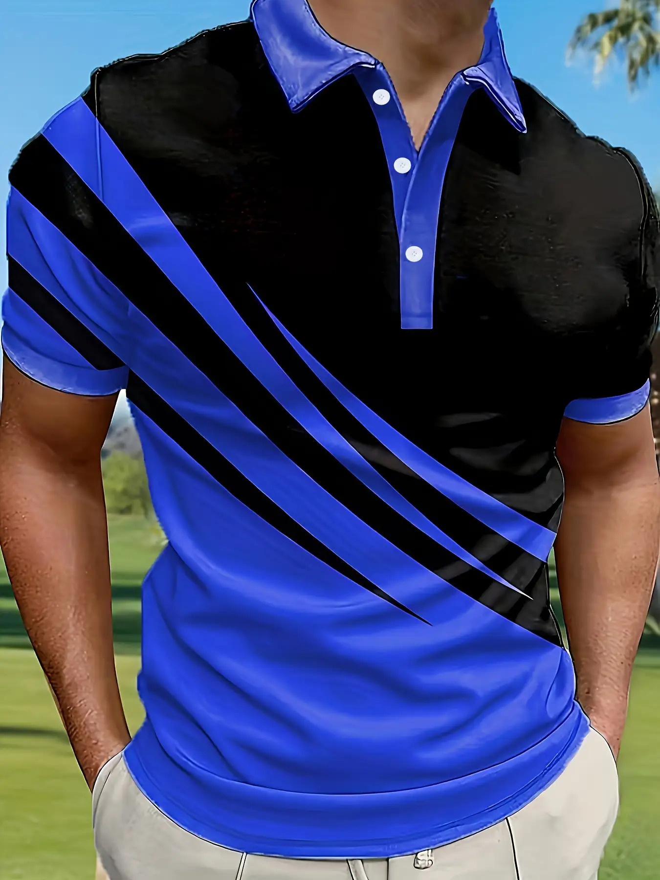 Men's Casual Color block Short Sleeve Lapel Shirt - Image 4