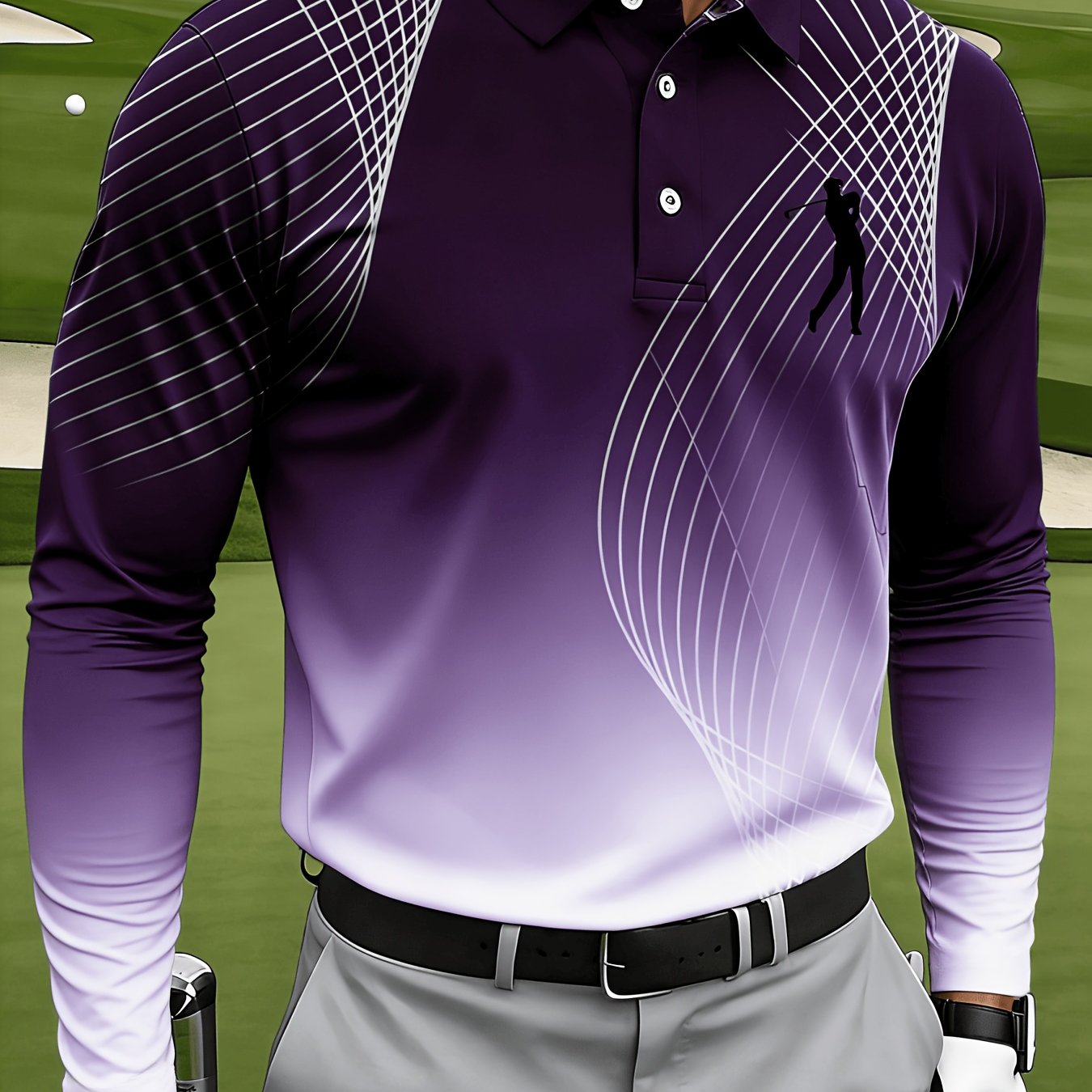 Men's Casual Long-sleeve, with Mesh Lines and Golf Pattern Prints - Image 12