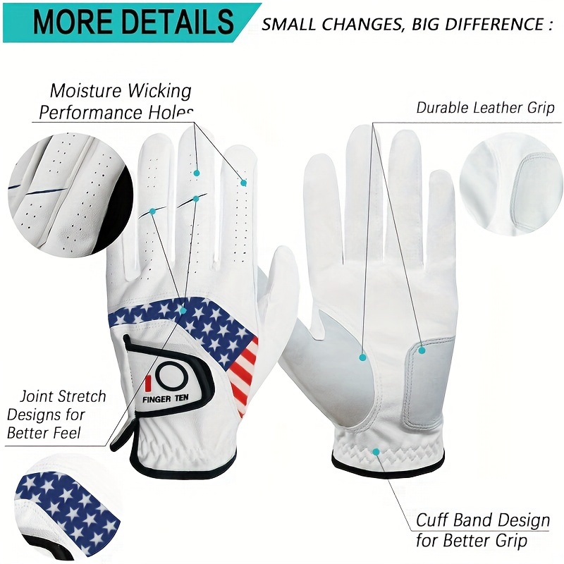 FINGER TEN Men's Golf Gloves 3pcs Left Hand Right Handed - Image 3