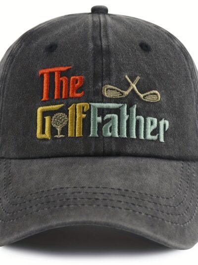 Men's Golf Father Embroidered Logo Adjustable Snapback Cap - 100% Golf & Design, Lightweight Breathable All-Season Hat