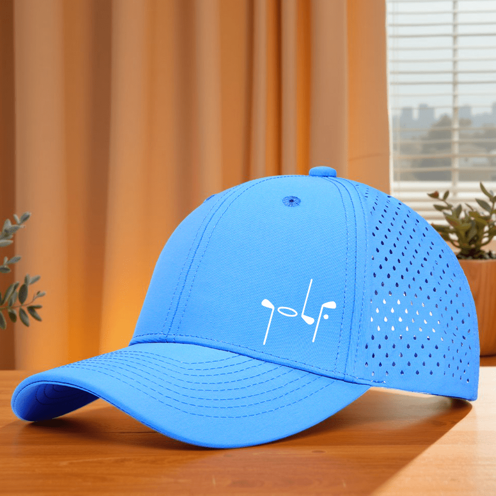 Golf-Themed 6-Panel Cap with Laser Hole Mesh Back, Quick-Dry Breathable