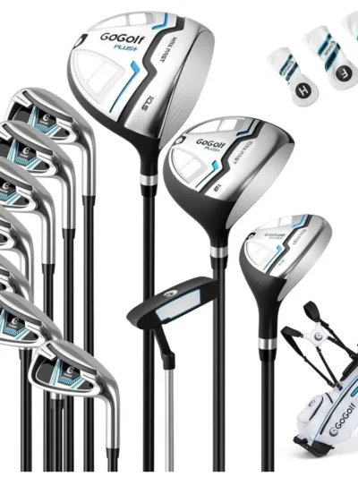 Complete Golf Club Set Right Hand, 460CC Driver, Hybrid, Irons, Putter, Bag & Rain Hood