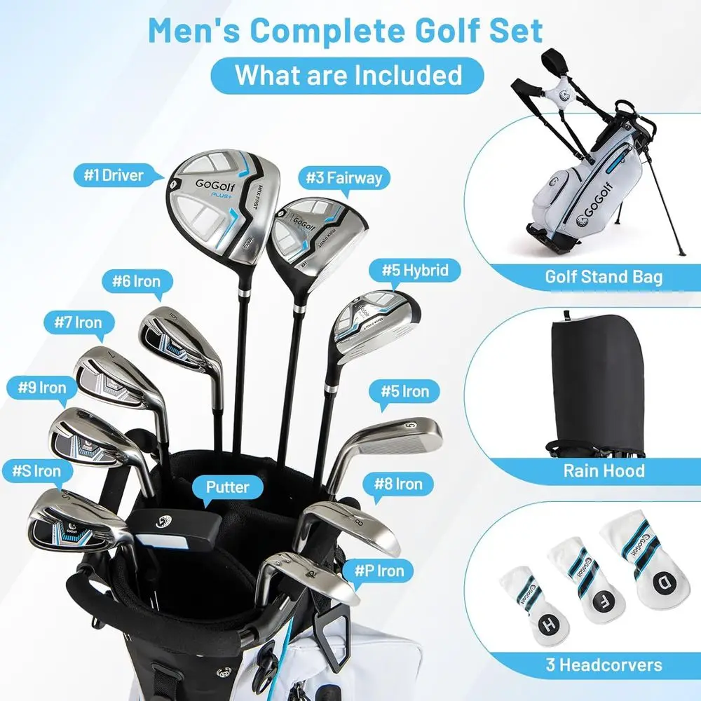 Complete Golf Club Set Right Hand, 460CC Driver, Hybrid, Irons, Putter, Bag & Rain Hood - Image 2