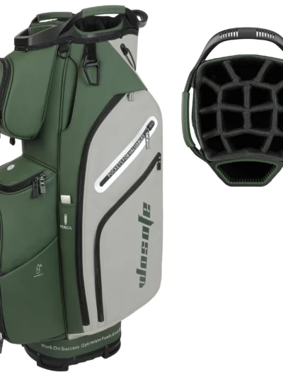 PU Leather Lightweight Men Women Blue White Black Green Golf Bag,Multiple 10 Pockets 14-Way Dividers Cooler Pouch Golf Cart Bag