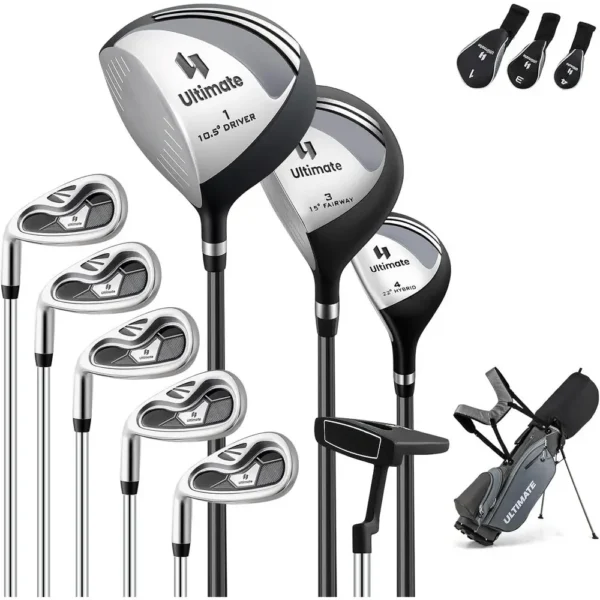 10-Piece Men's Golf Club Set with 460cc Driver, 3 Wood, Hybrid, Irons, Putter