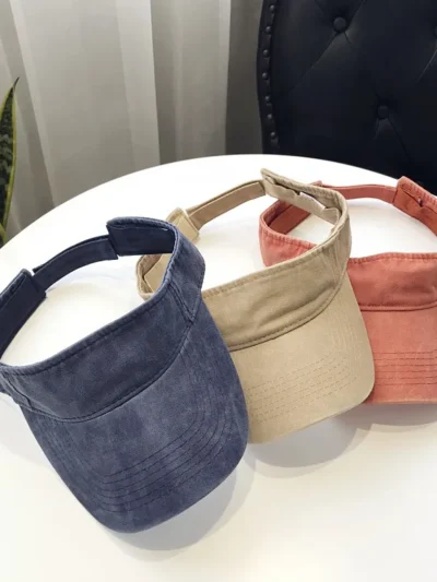 Summer Sun Hats Washed Cotton Empty Top Cap Women Men Sports Travel Beach Hat Solid Color Sunscreen Anti Uv Visor Golf Caps